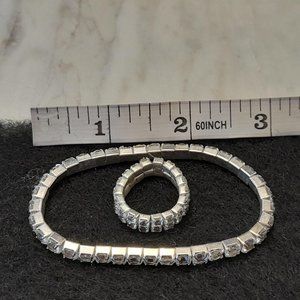 Rhinestone Elastic Bracelet and Ring